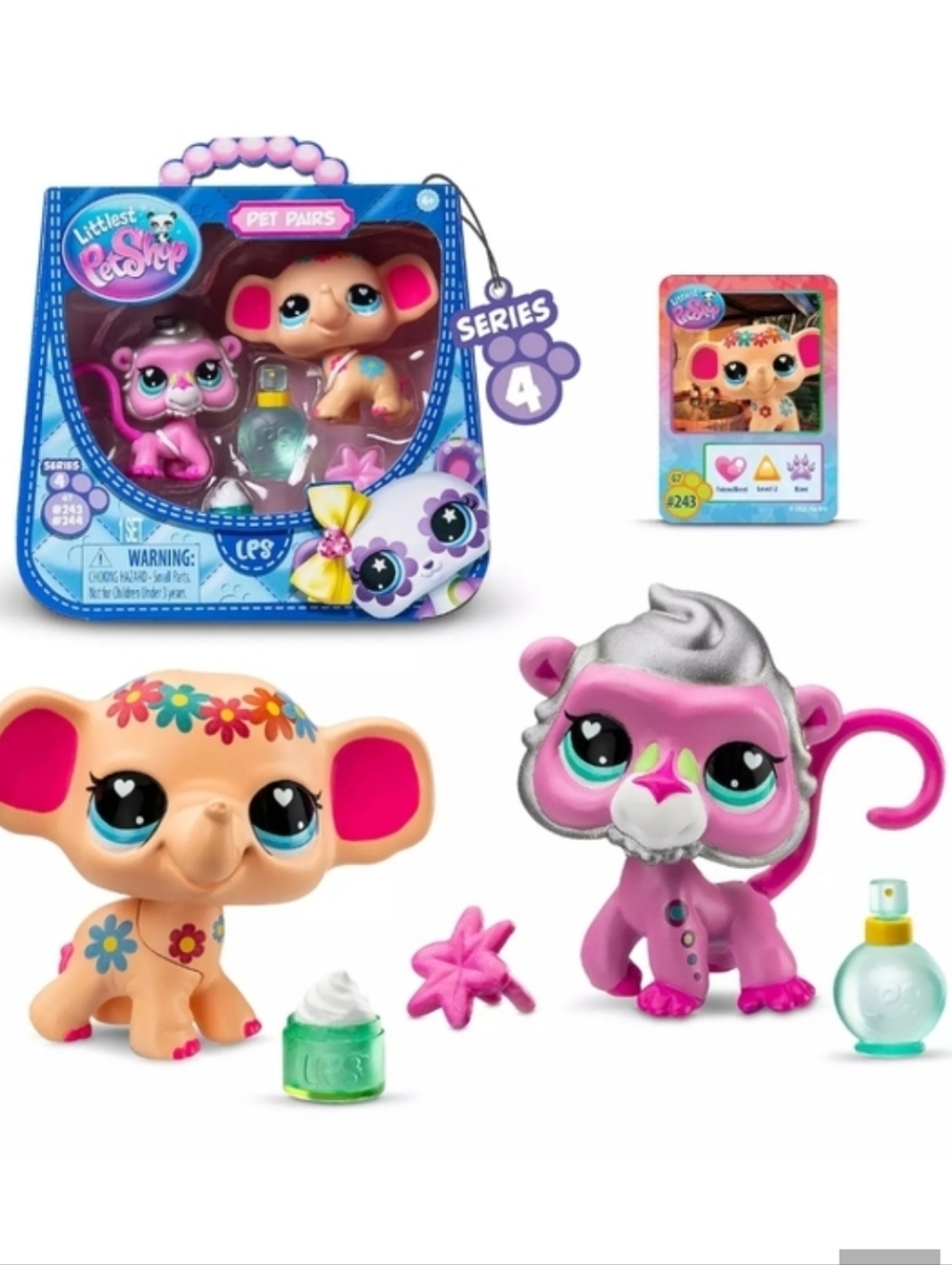 Littlest Pet Shop Pink and Peach Floral Elephant & Pink Silver Monkey Duo